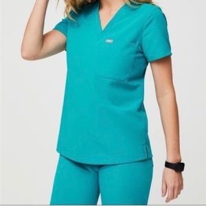 Figs M scrub top teal